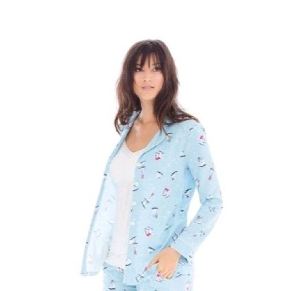 Soma Embraceable Pajama Top Womens Extra Large Crystal Blue Novelty Ice Skate